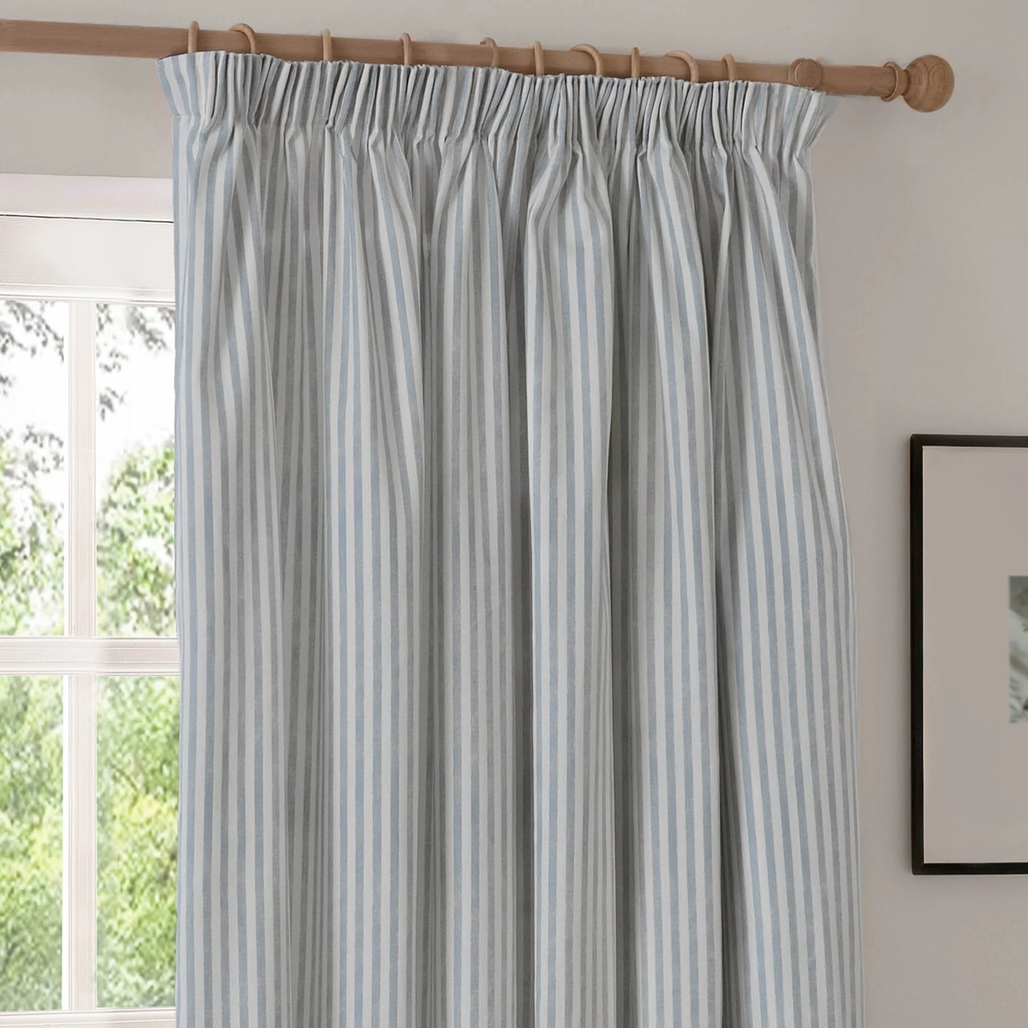 Yard Hebden Stripe Pencil Pleat Curtains - Mineral Blue