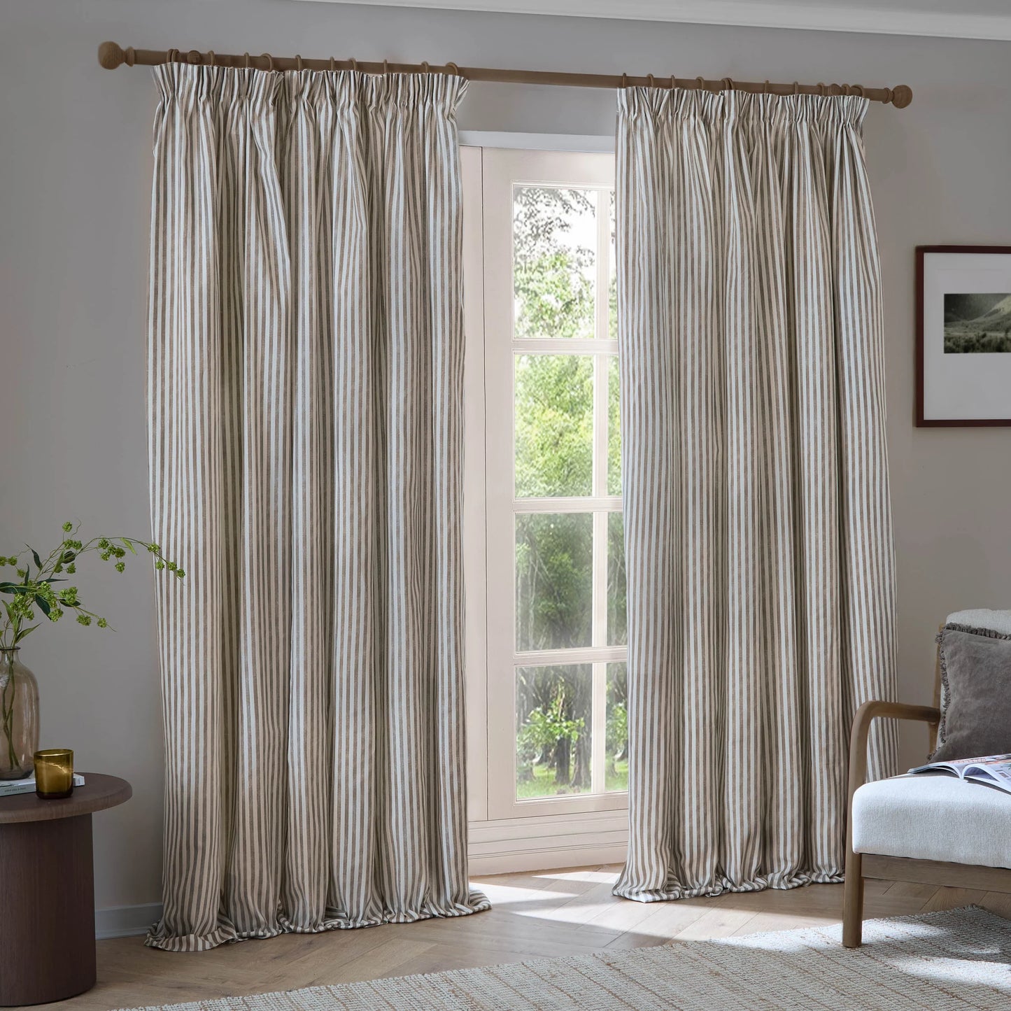 Yard Hebden Stripe Pencil Pleat Curtains - Mole