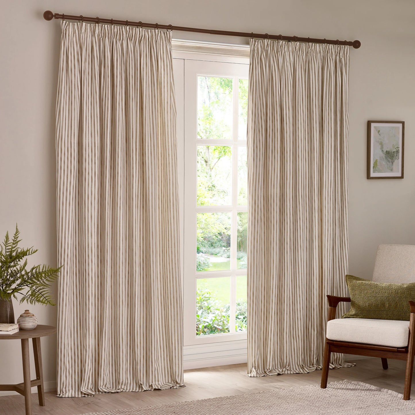 Yard Hebden Stripe Pencil Pleat Curtains - Natural