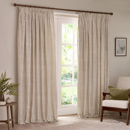 Yard Hebden Stripe Pencil Pleat Curtains - Natural