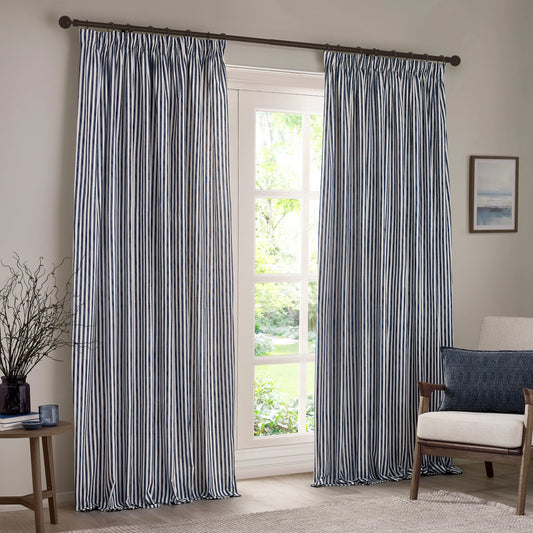 Yard Hebden Stripe Pencil Pleat Curtains - Navy