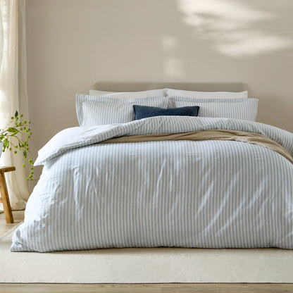 Yard Hebden Stripe Duvet Cover Set - Mineral Blue