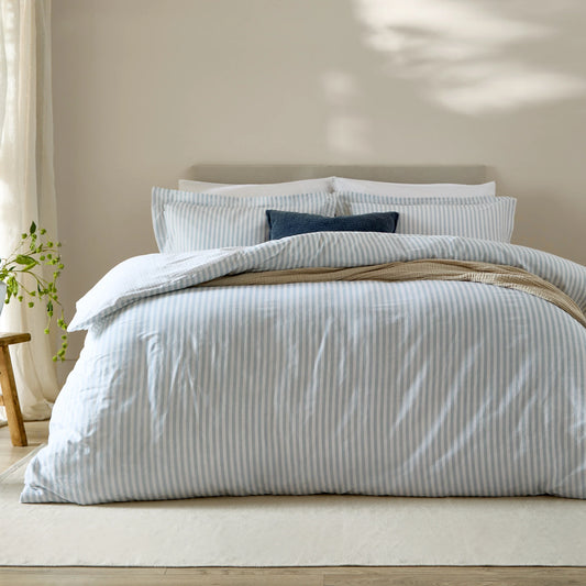 Yard Hebden Stripe Duvet Cover Set - Mineral Blue