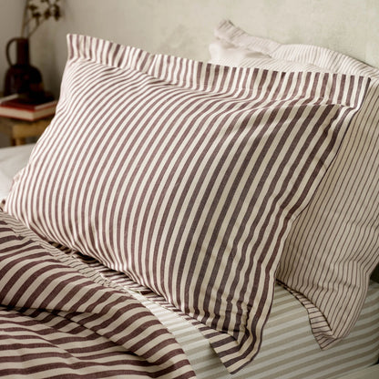 Yard Hebden Narrow Stripe Fitted Sheet - Beetroot