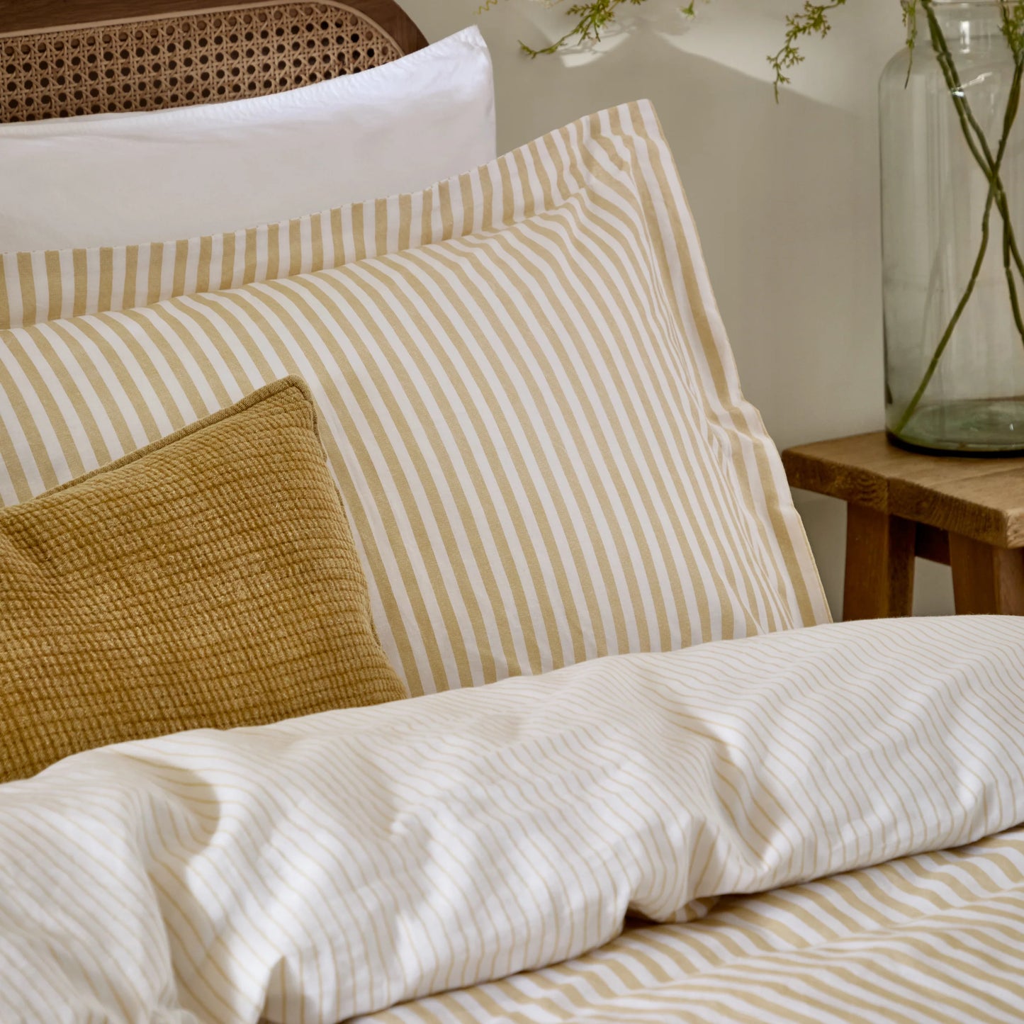 Yard Hebden Narrow Stripe Fitted Sheet - Honey Yellow