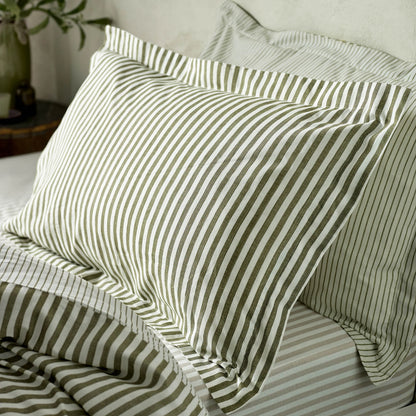 Yard Hebden Narrow Stripe Fitted Sheet - Olive