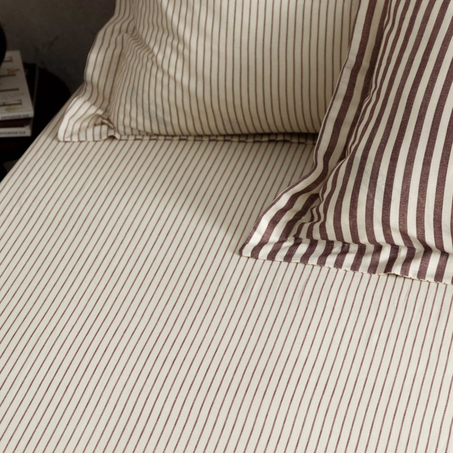 Yard Hebden Narrow Stripe Fitted Sheet - Beetroot
