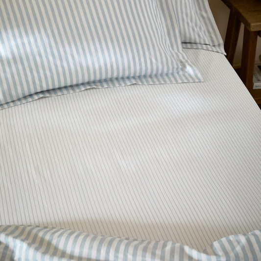 Yard Hebden Narrow Stripe Fitted Sheet - Mineral Blue