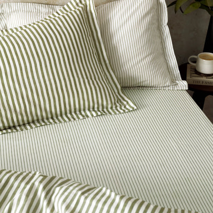 Yard Hebden Narrow Stripe Fitted Sheet - Olive