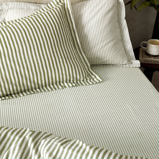Yard Hebden Narrow Stripe Fitted Sheet - Olive