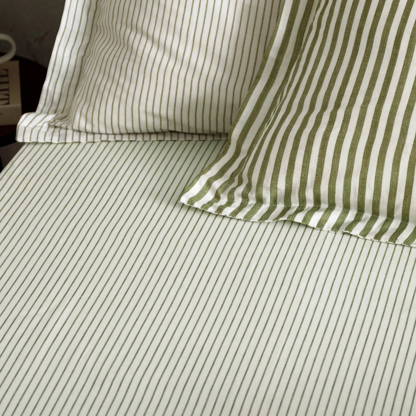 Yard Hebden Narrow Stripe Fitted Sheet - Olive
