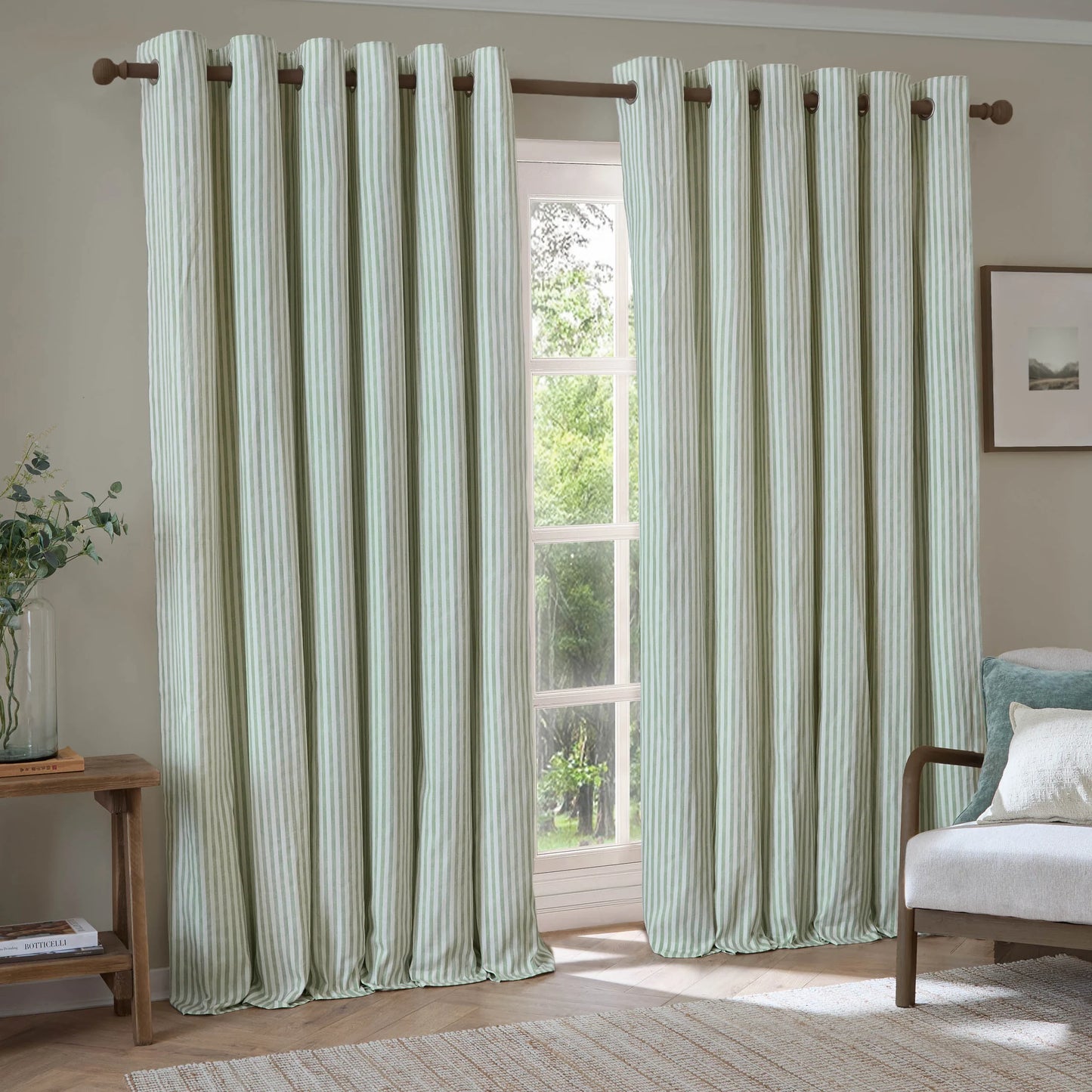Yard Hebden Stripe Eyelet Curtains - Eucalyptus
