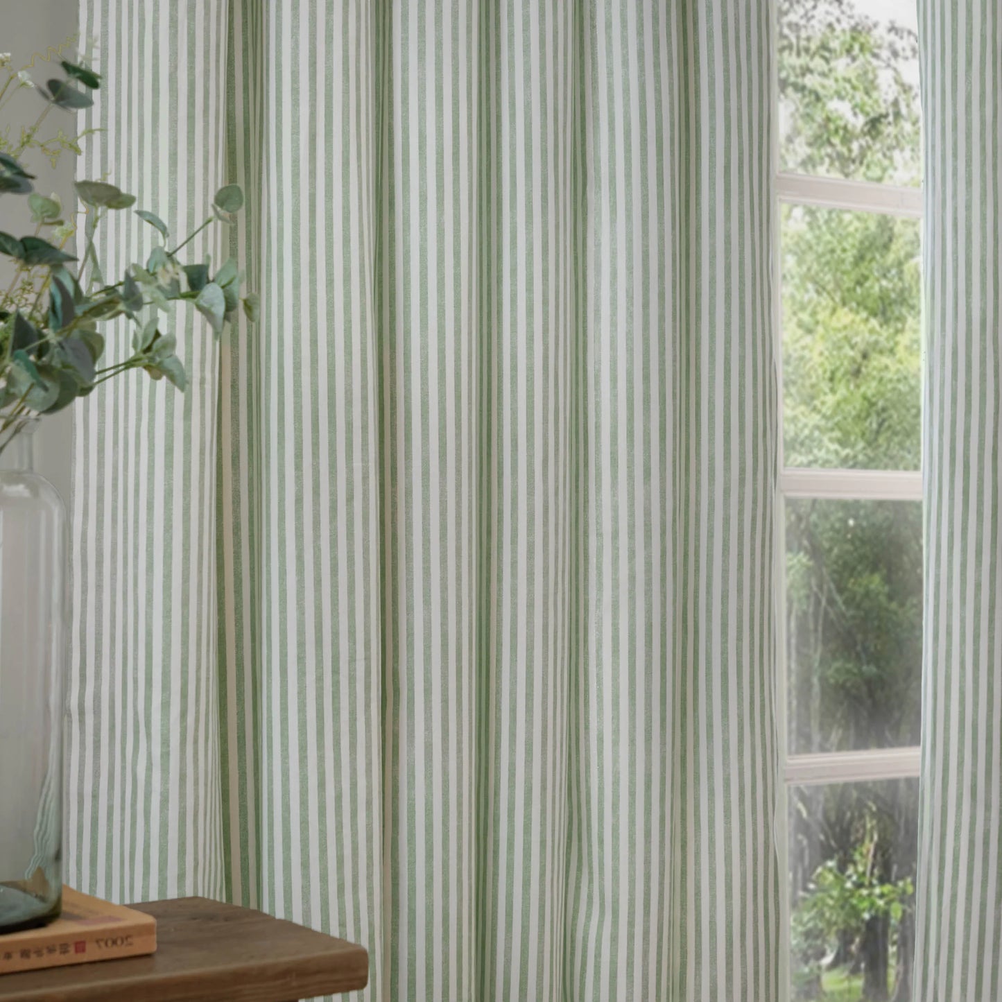 Yard Hebden Stripe Pencil Pleat Curtains - Eucalyptus