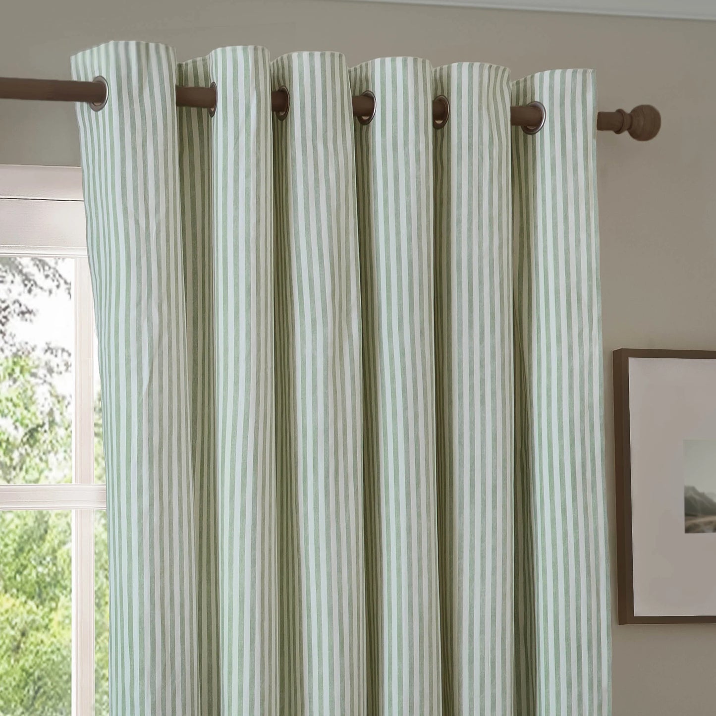 Yard Hebden Stripe Eyelet Curtains - Eucalyptus