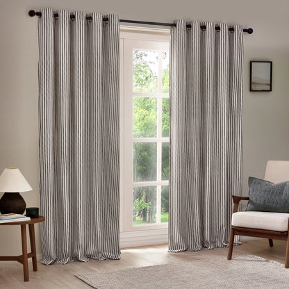 Yard Hebden Stripe Eyelet Curtains - Grey