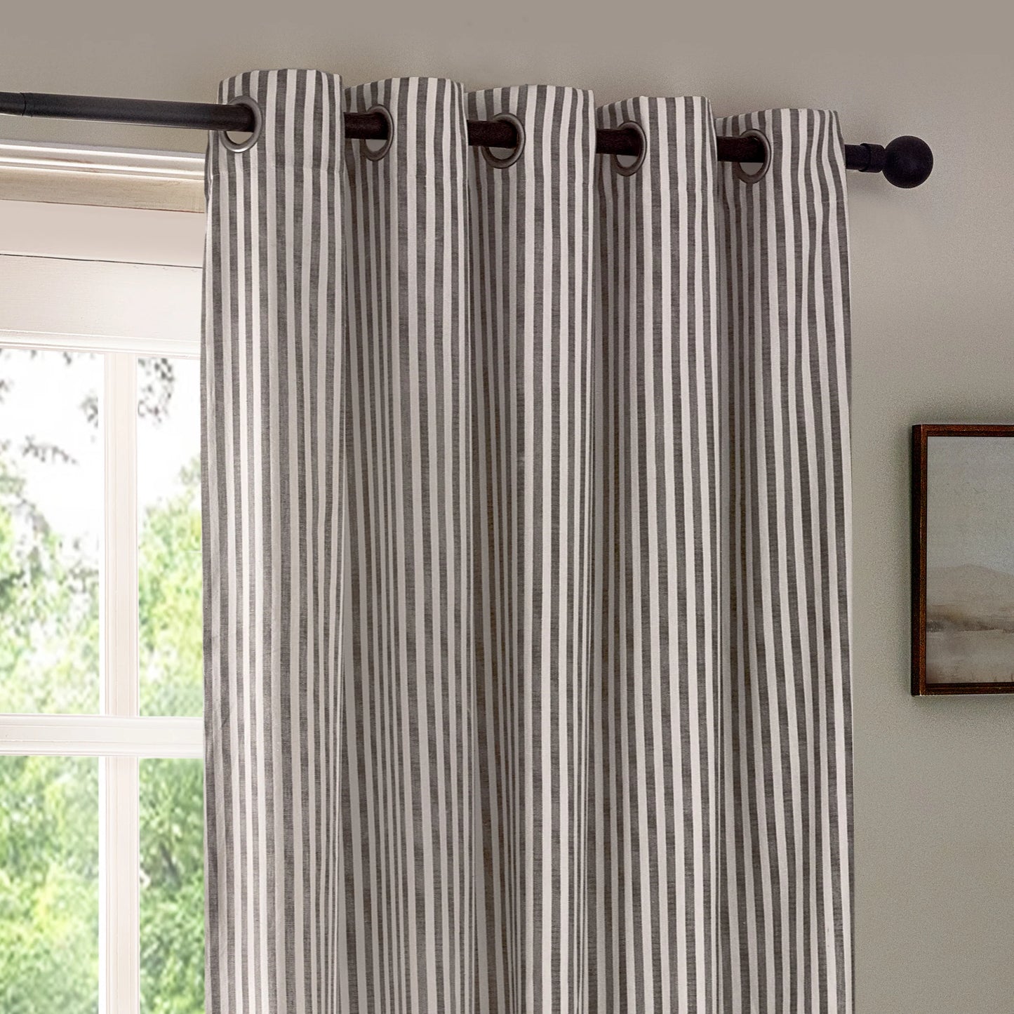 Yard Hebden Stripe Eyelet Curtains - Grey