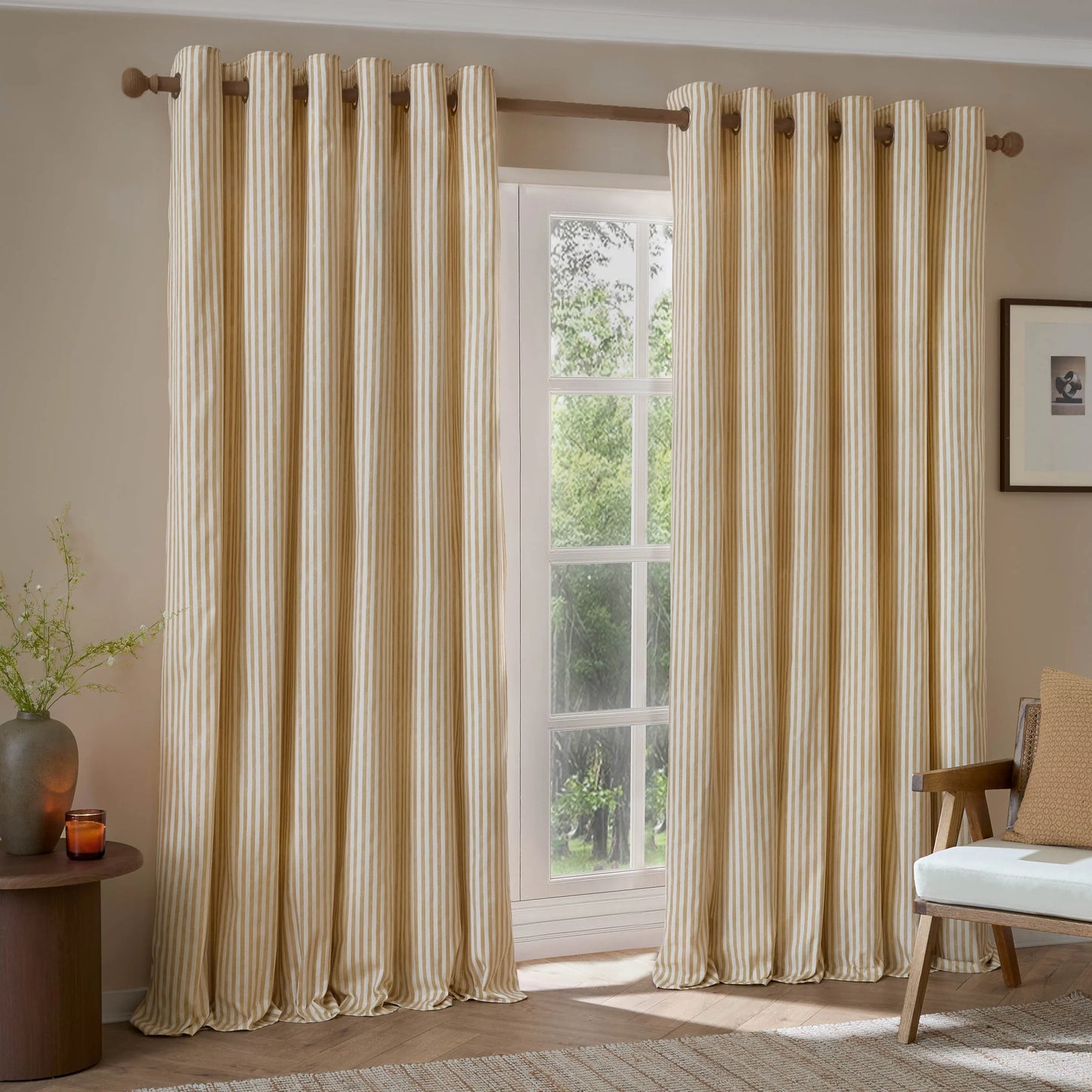Yard Hebden Stripe Eyelet Curtains - Honey Yellow
