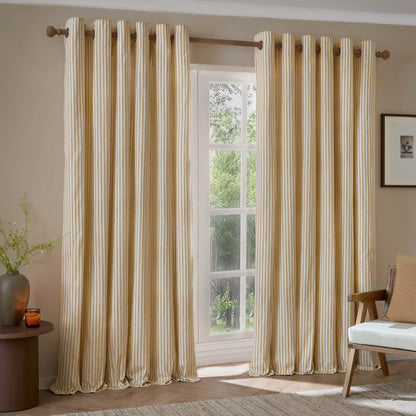 Yard Hebden Stripe Eyelet Curtains - Honey Yellow