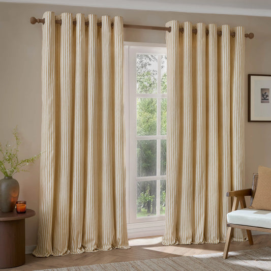 Yard Hebden Stripe Eyelet Curtains - Honey Yellow
