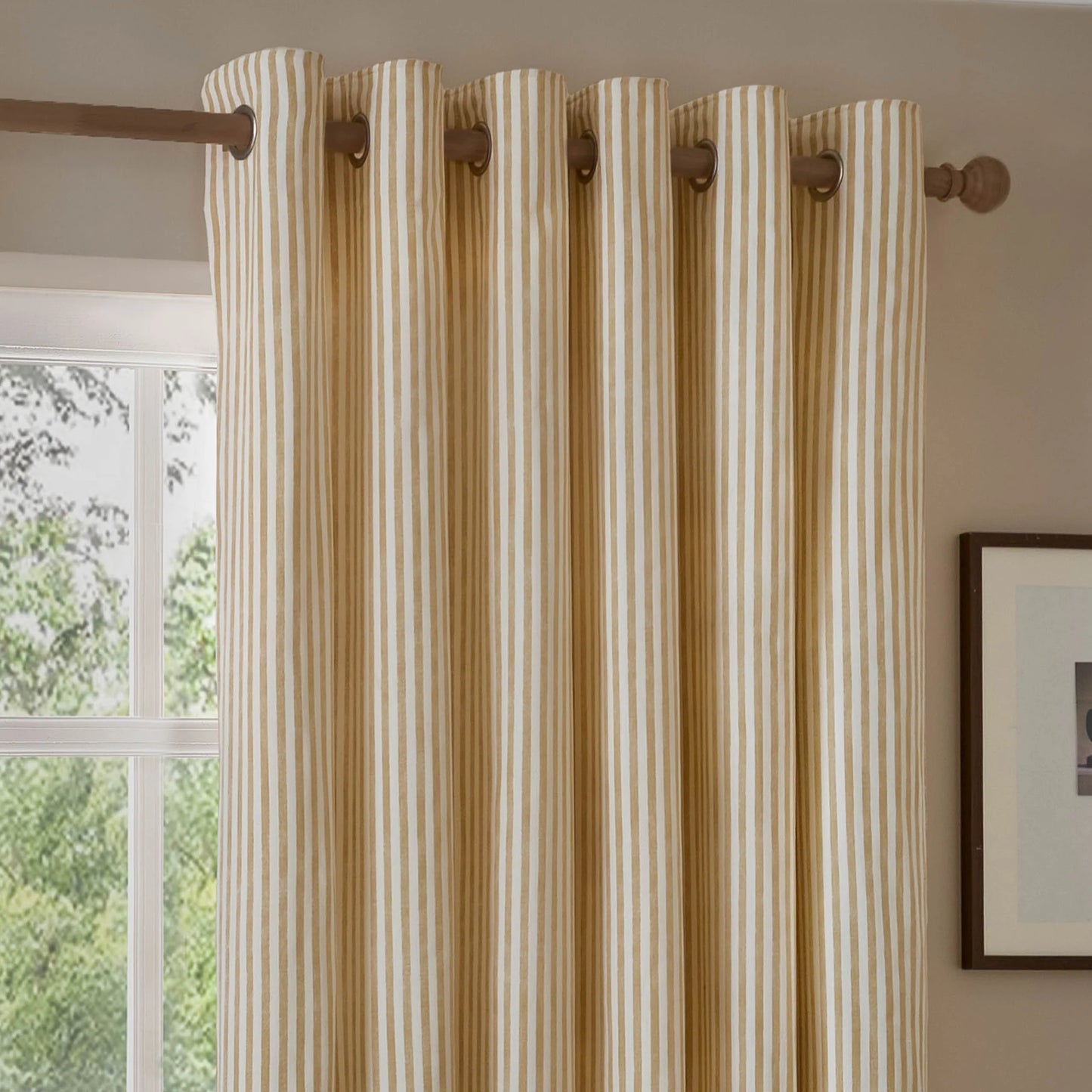 Yard Hebden Stripe Eyelet Curtains - Honey Yellow