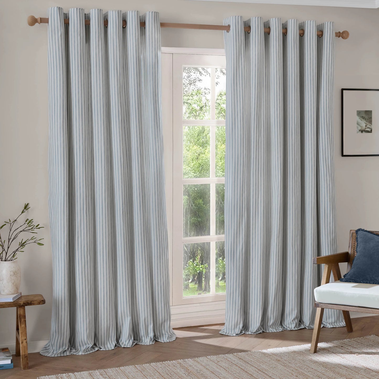 Yard Hebden Stripe Eyelet Curtains - Mineral Blue