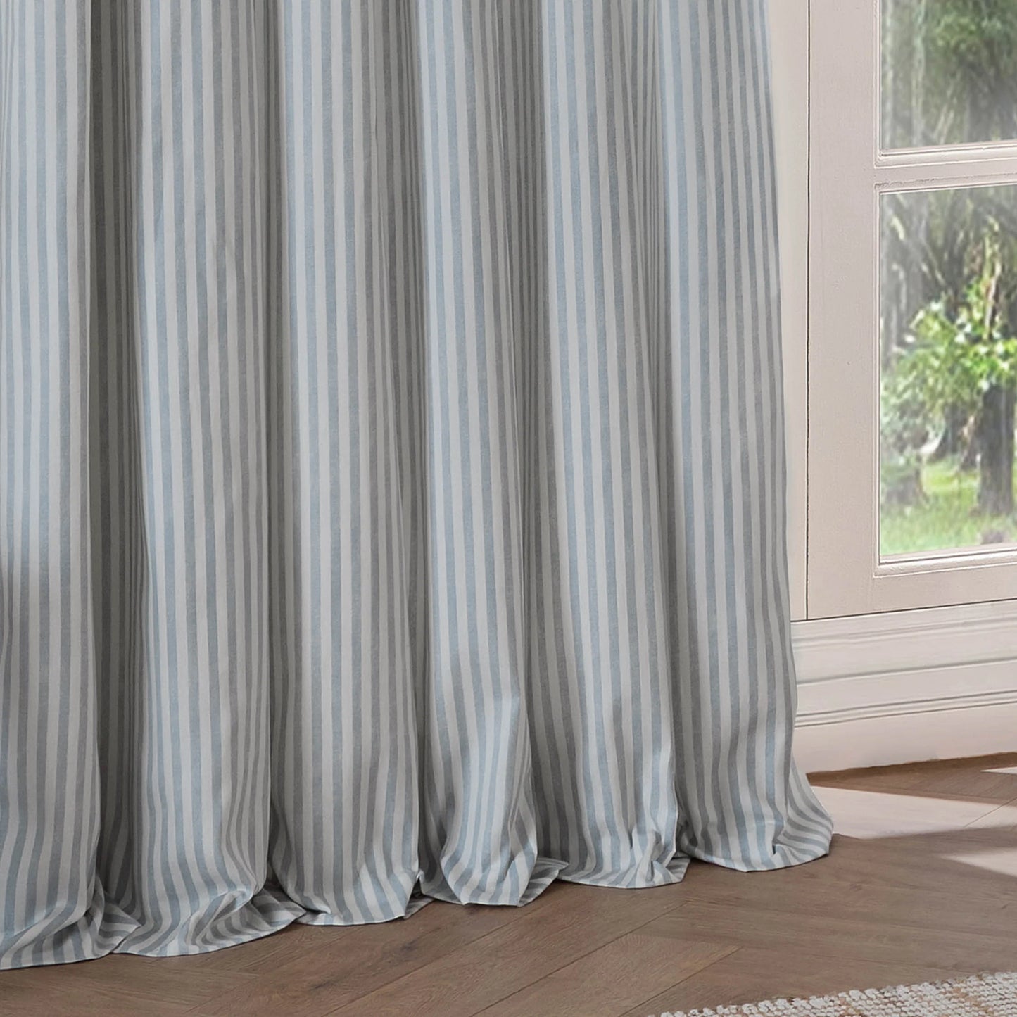 Yard Hebden Stripe Eyelet Curtains - Mineral Blue