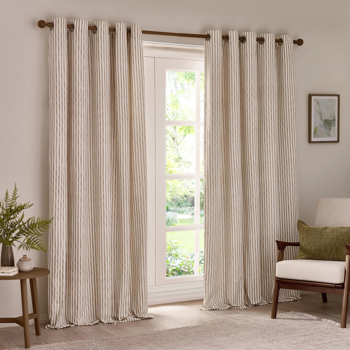 Yard Hebden Stripe Eyelet Curtains - Natural