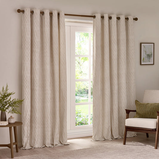 Yard Hebden Stripe Eyelet Curtains - Natural