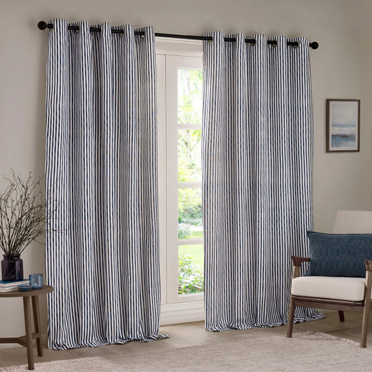 Yard Hebden Stripe Eyelet Curtains - Navy