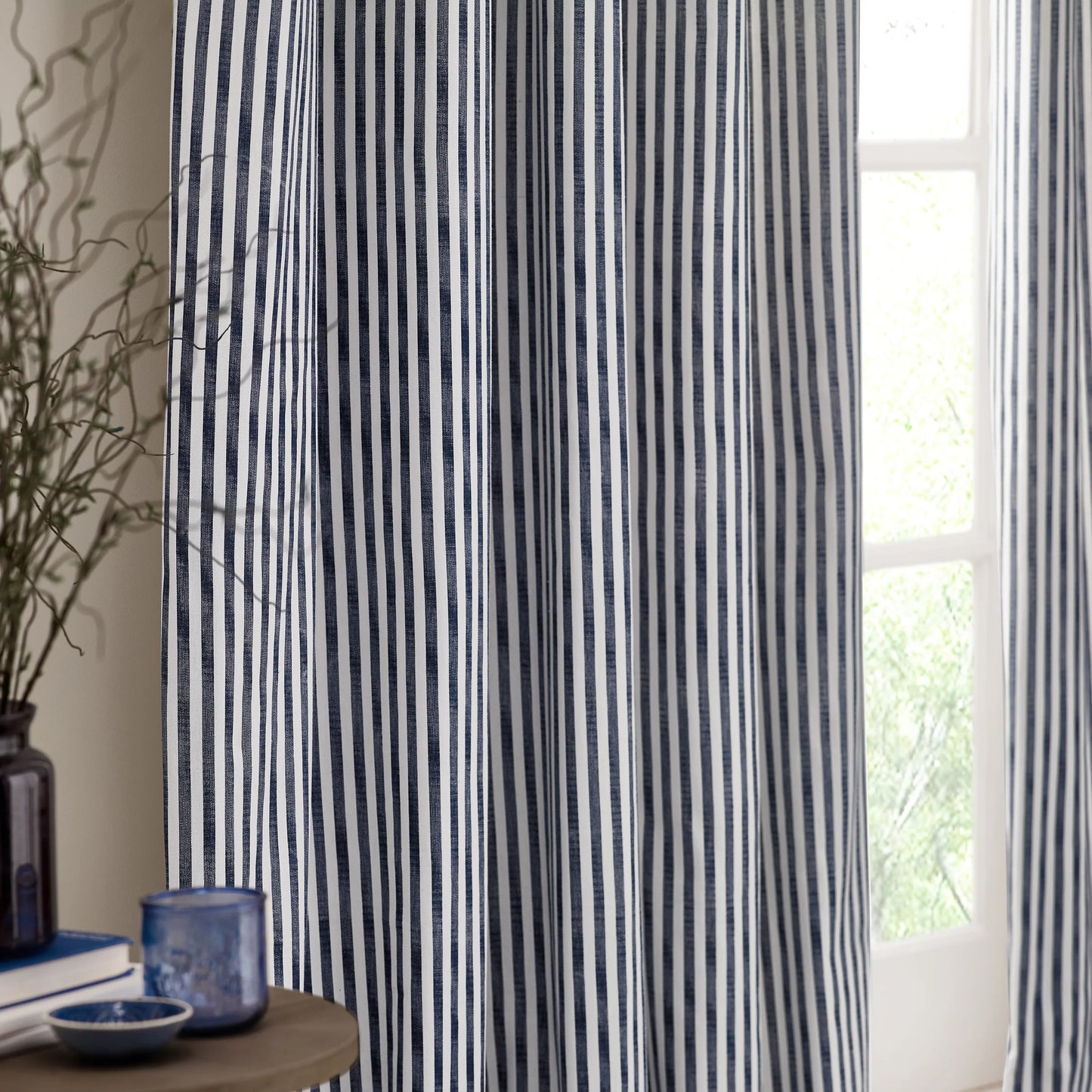 Yard Hebden Stripe Eyelet Curtains - Navy