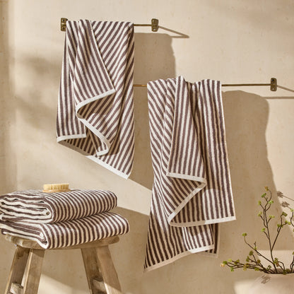 Yard Hebden Stripe Bath Towels - Chocolate