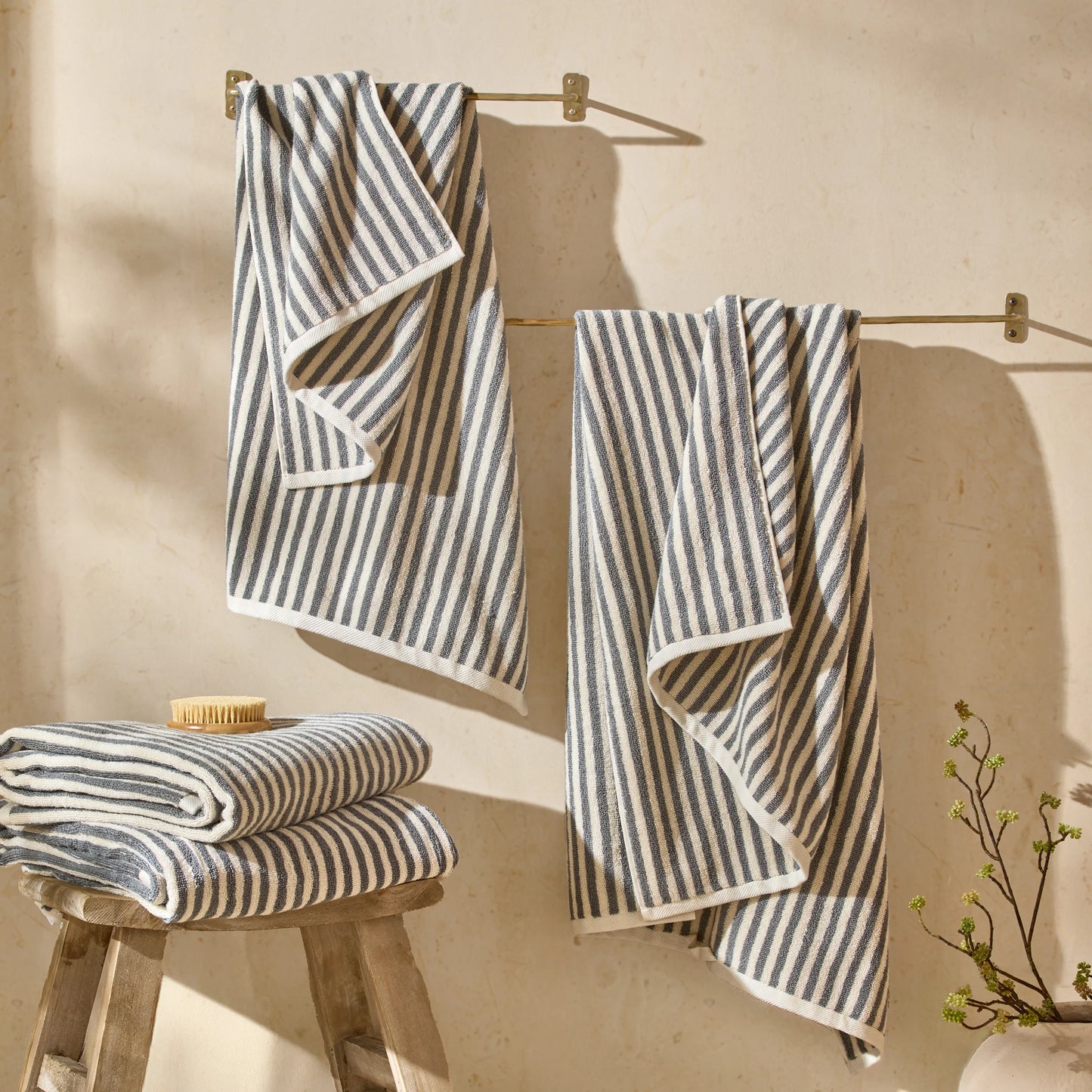 Yard Hebden Stripe Bath Towels - Grey