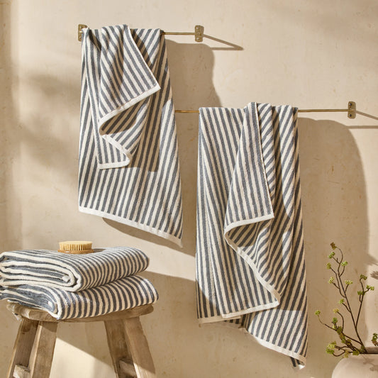 Yard Hebden Stripe Bath Towels - Grey