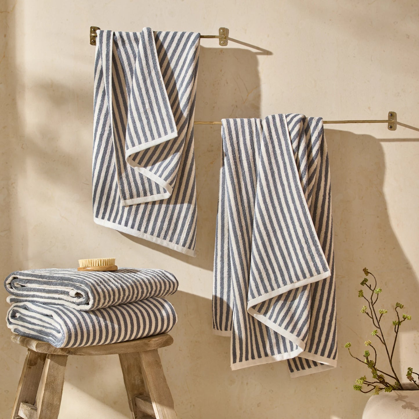 Yard Hebden Stripe Bath Towels - Mineral Blue