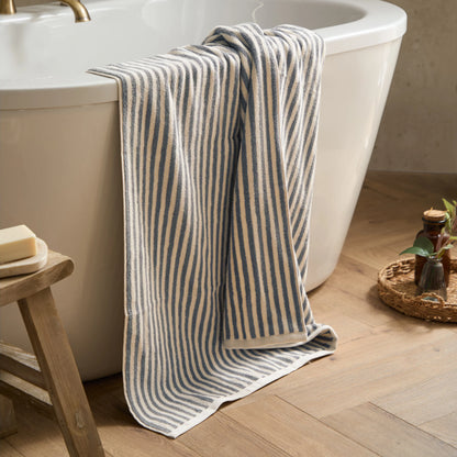 Yard Hebden Stripe Bath Towels - Mineral Blue