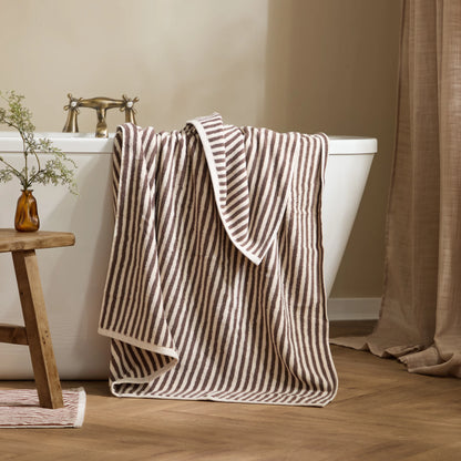 Yard Hebden Stripe Bath Towels - Chocolate