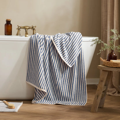 Yard Hebden Stripe Bath Towels - Mineral Blue