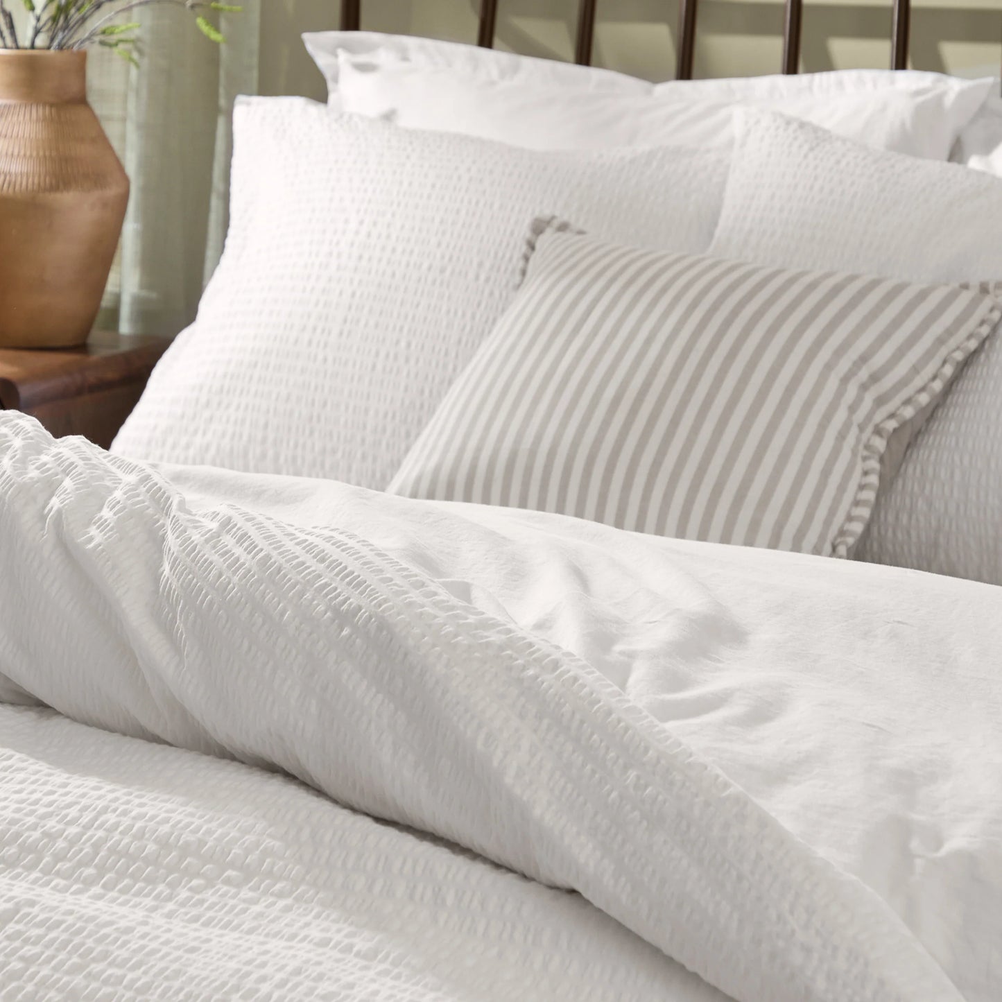 Yard Hebden Seersucker Duvet Cover Set - Chalk