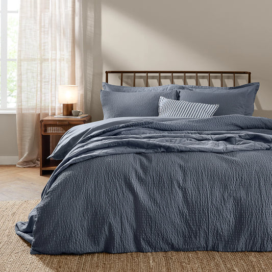 Yard Hebden Seersucker Duvet Cover Set - Denim Blue