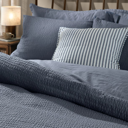 Yard Hebden Seersucker Duvet Cover Set - Denim Blue