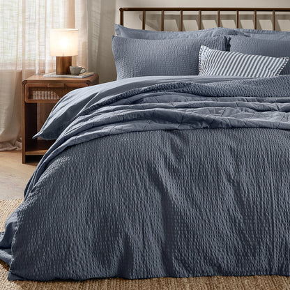 Yard Hebden Seersucker Duvet Cover Set - Denim Blue