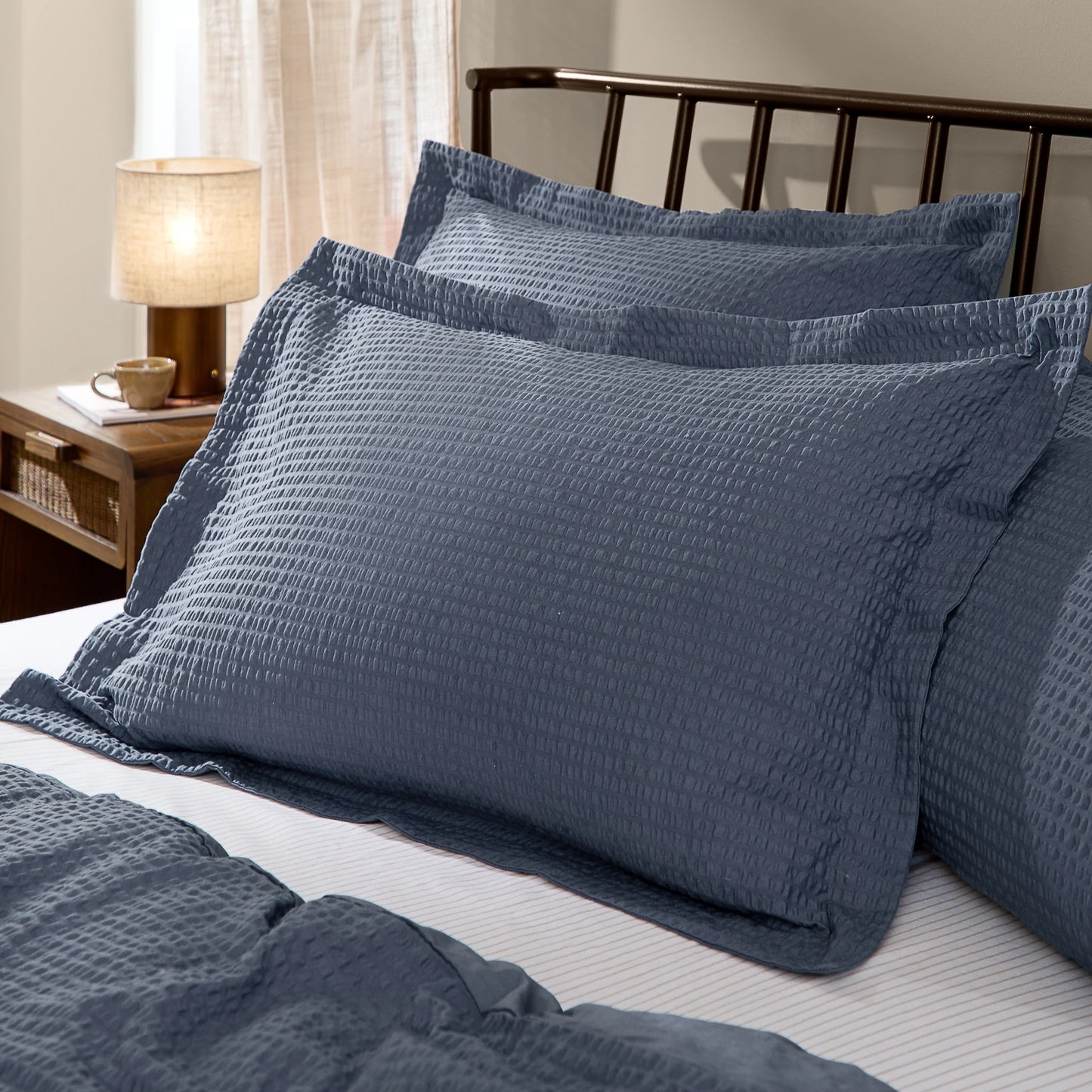 Yard Hebden Seersucker Duvet Cover Set - Denim Blue