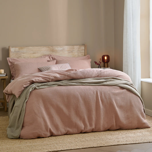 Yard Hebden Relaxed Waffle Duvet Cover Set - Cotta