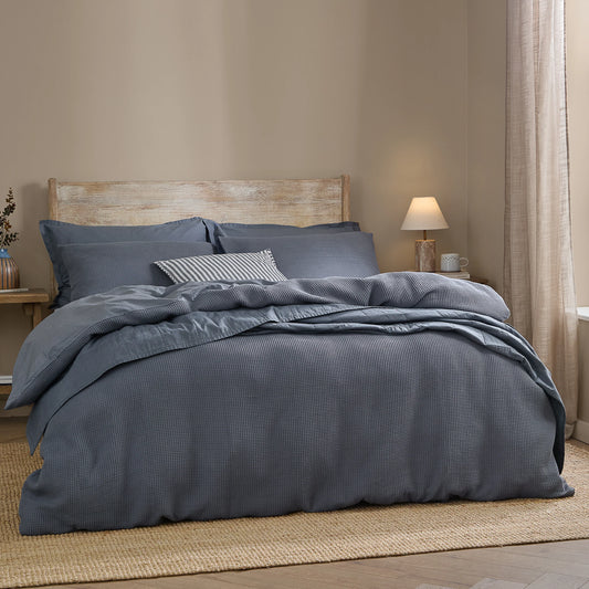 Yard Hebden Relaxed Waffle Duvet Cover Set - Denim Blue