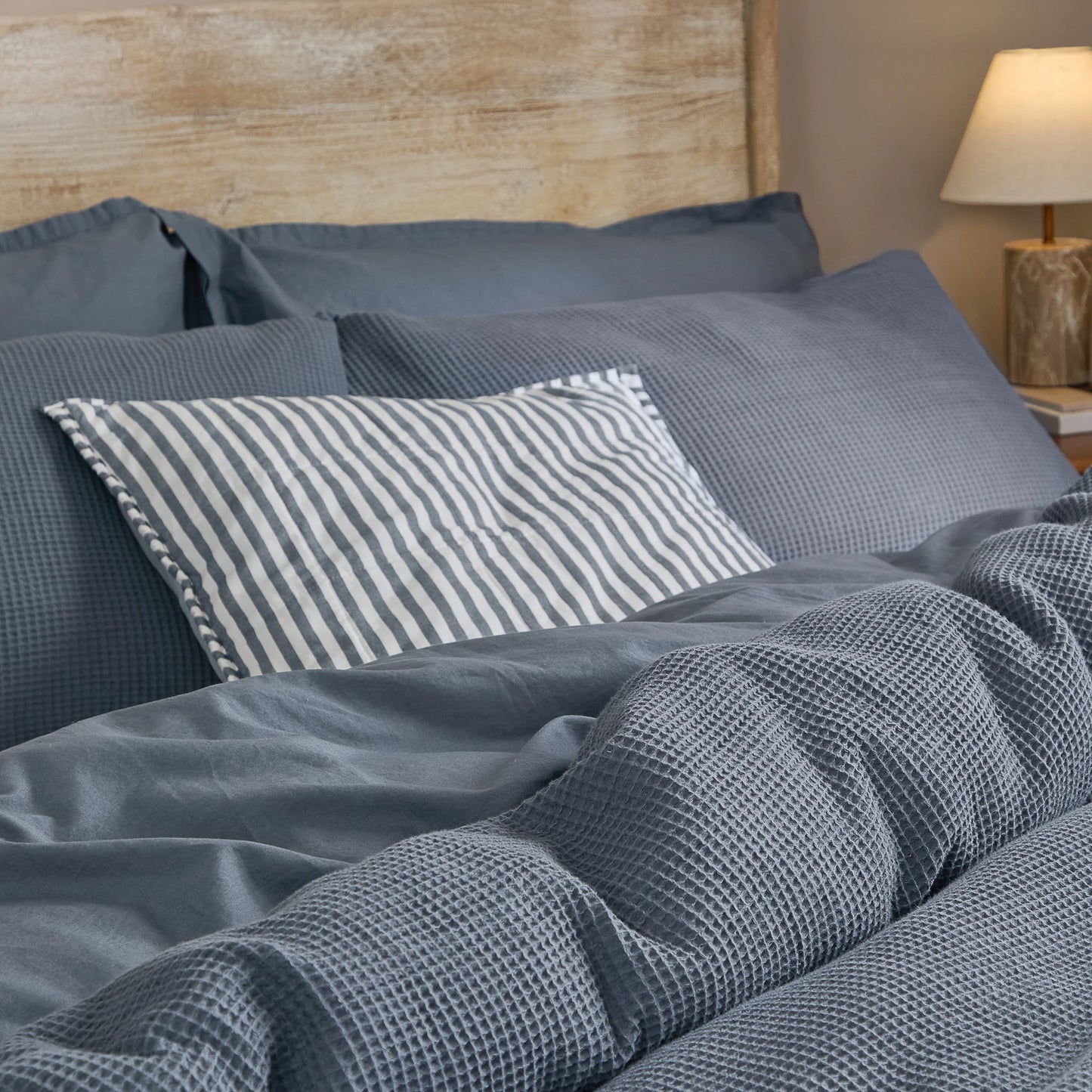 Yard Hebden Relaxed Waffle Duvet Cover Set - Denim Blue
