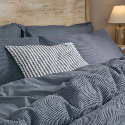 Yard Hebden Relaxed Waffle Duvet Cover Set - Denim Blue