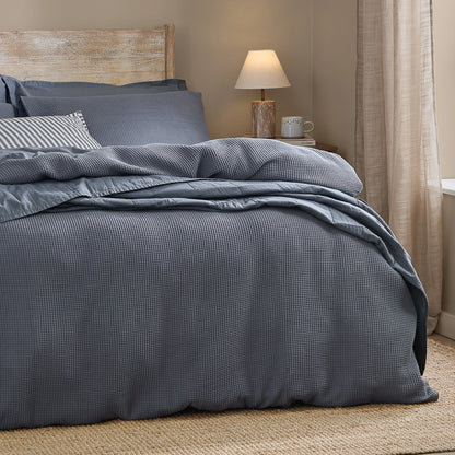 Yard Hebden Relaxed Waffle Duvet Cover Set - Denim Blue
