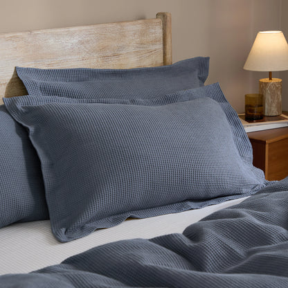 Yard Hebden Relaxed Waffle Duvet Cover Set - Denim Blue