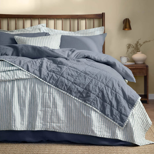 Yard Hebden Quilted Bedspread - Mineral/Demin Blue
