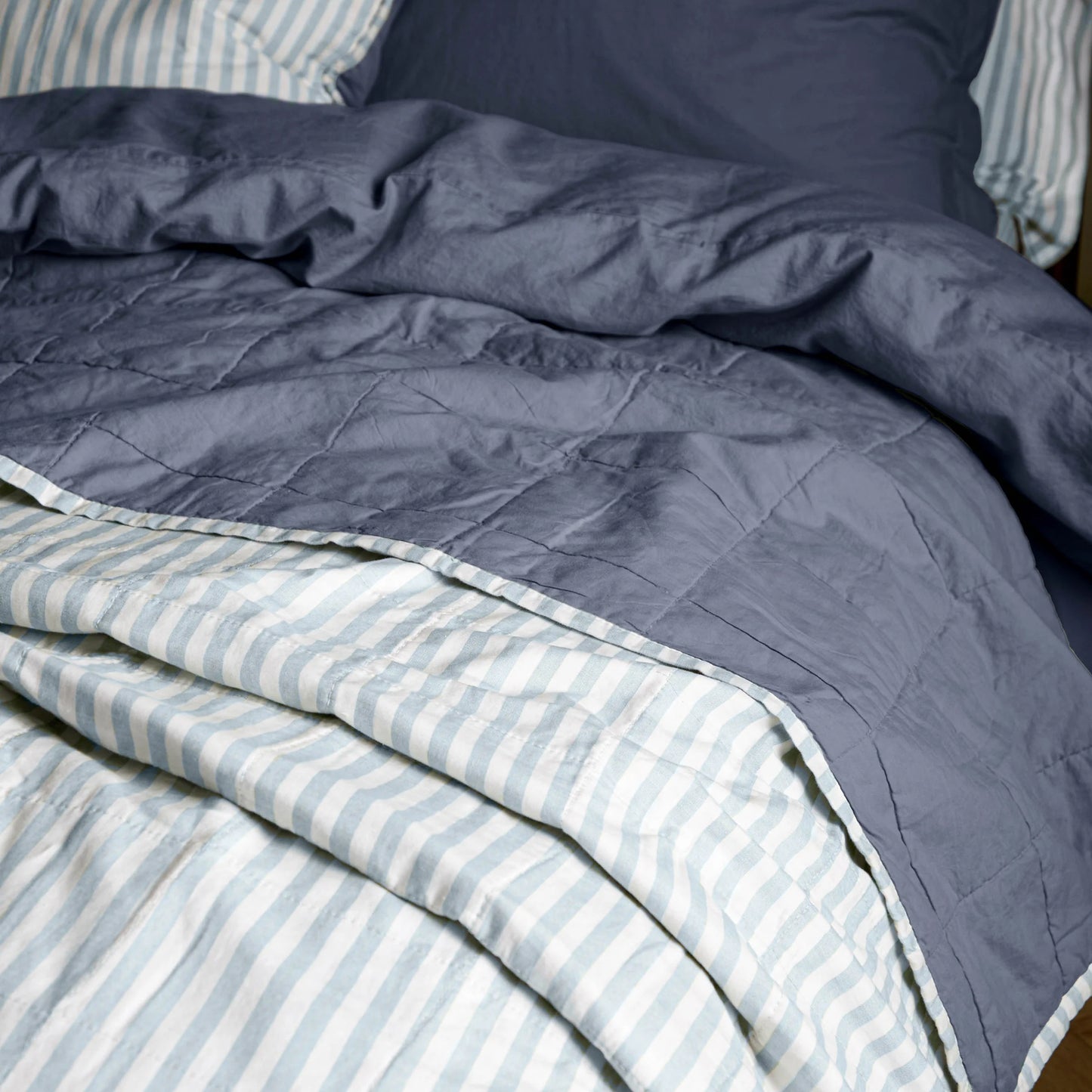 Yard Hebden Quilted Bedspread - Mineral/Demin Blue